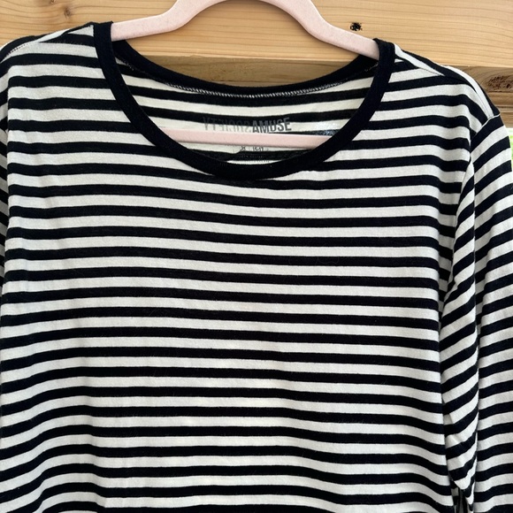 Amuse Society Honey Striped Long Sleeve Cropped Top Shirt Black Off White Large - Picture 9 of 16